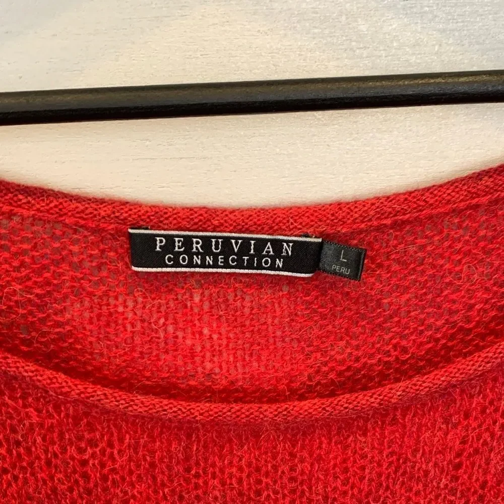 Peruvian Connection Vibrant Red Knit Sweater 100% Royal Alpaca size large